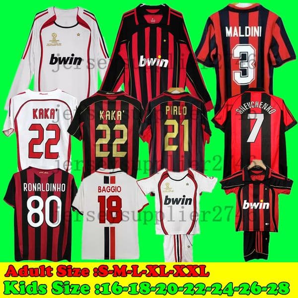 AC Classic Vintage Jersey Baggio Maldini VAN BASTEN Pirlo Gullit Shevchenko Inzaghi RONALDINHO 88 89 93 94 95 96 97 04 05 06 07 08 09 10 Kaka Men Kids Retro Soccer Jerseys
