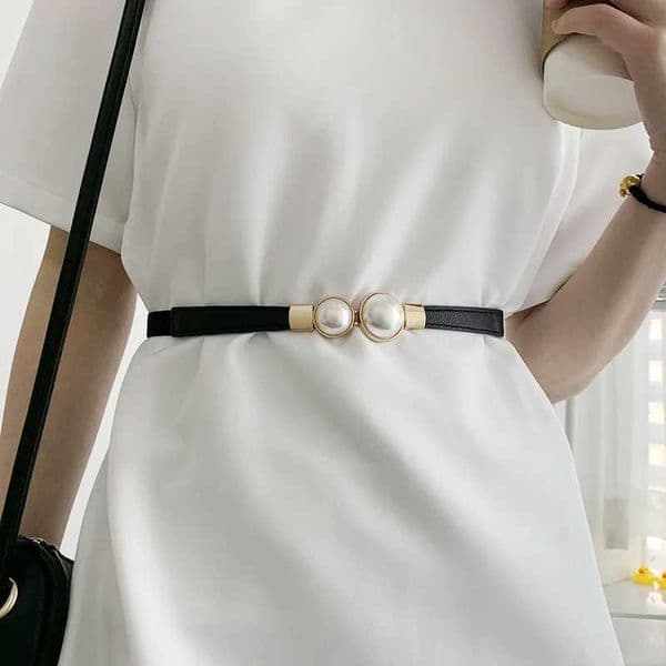 Elegant retro pearl waist chain with womens Korean sweater jacket hook elastic slim belt W250109