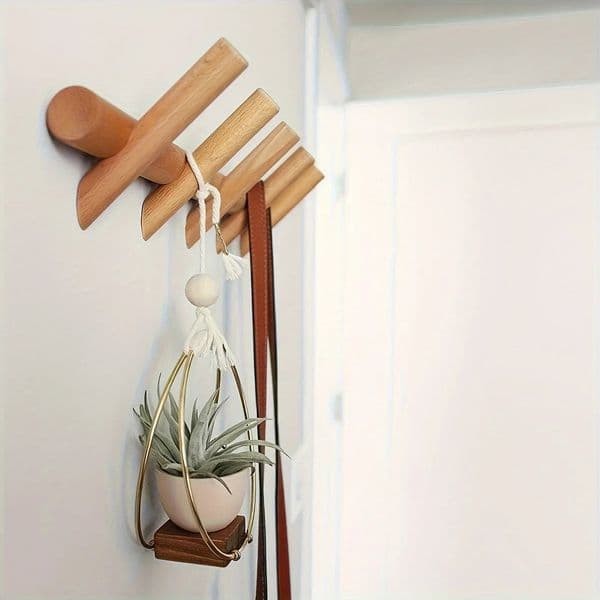 Nordic Solid Wood Hooks Creative Porch Wall Hanging Wooden Hook For Coat And Hat Wall-mounted Coat Racks For Clothes 250107