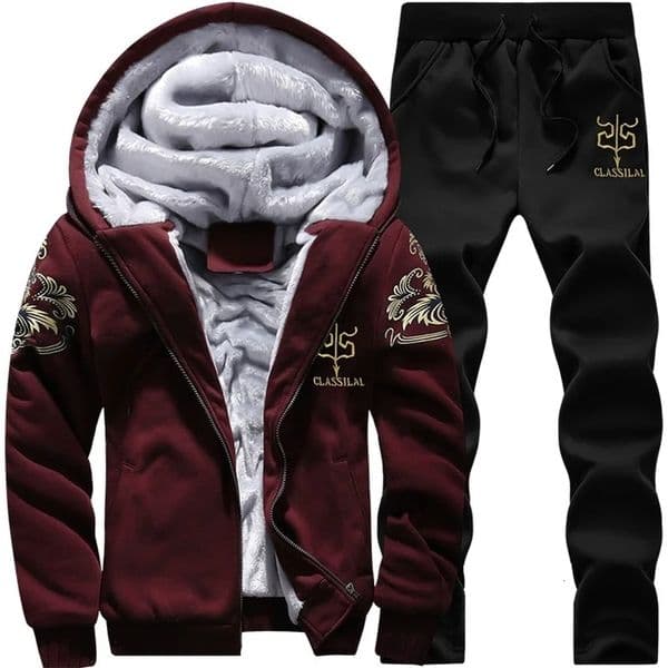 Mens autumn and winter sports set hooded casual cardigan jacket outdoor thickened warm sports shirtpants two-piece set 250102