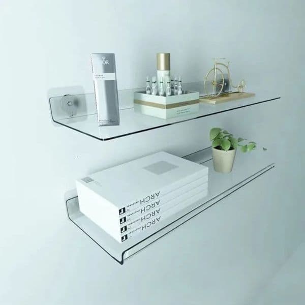 Wall Mounted Acrylic Storage Rack No Punching Floating Shelf Clear Thick Display Stick Bathroom Kitchen Bathroom Organizer 250107BJ
