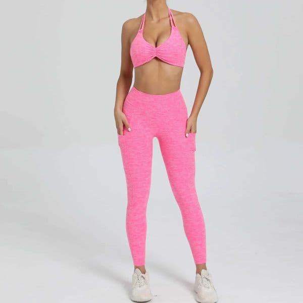 Seamless Yoga Sets Sports Fitness High Waist Hip-lifting Pockets Pants Backless Bra Suits Workout Gym Leggings Sets for WomenXJ250109