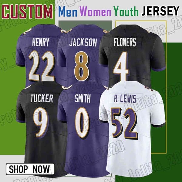 22 Derrick Henry Football Jersey 8 Lamar Jackson 4 Zay Flowers R.LEWIS Nelson Agholor Keaton Mitchell Jonathan Ogden Stout Kyle Van Noy Trenton Simpson Tylan Wallace