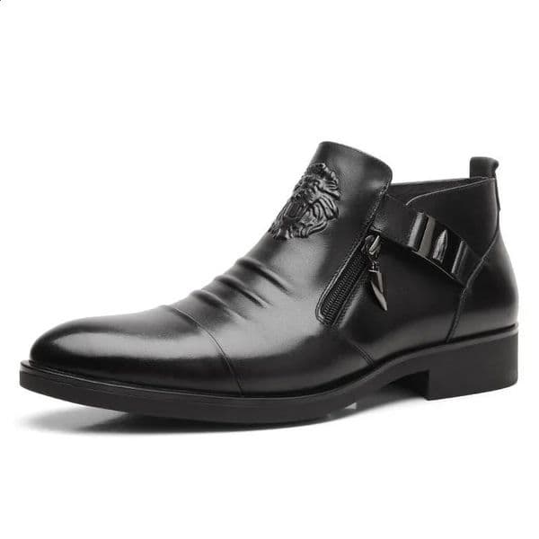 Mens Vintage Cowboy Boots Leather Buckle Strap Punk ankle boots Pointed Toe Motorcycle Boots buty do kostki sepatu pria Black 250106