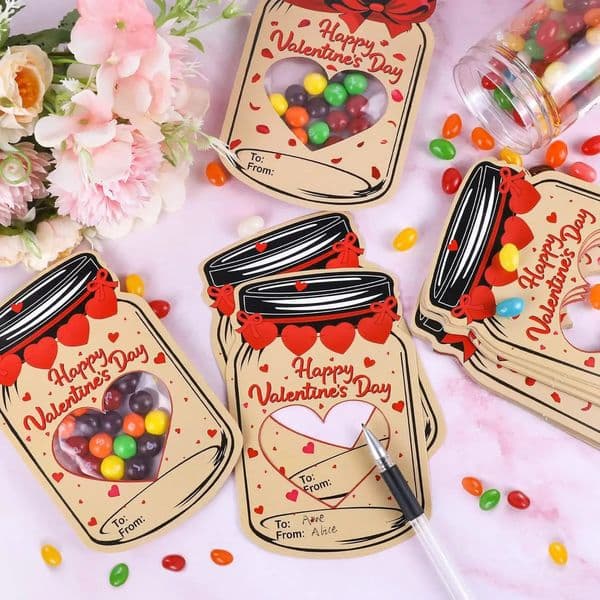 20pcs Happy Valentines Day Gift Bags Drift Bottle Greeting Card Wedding Party Classroom Exchange Fun Pack DIY Packaging Decor 250110