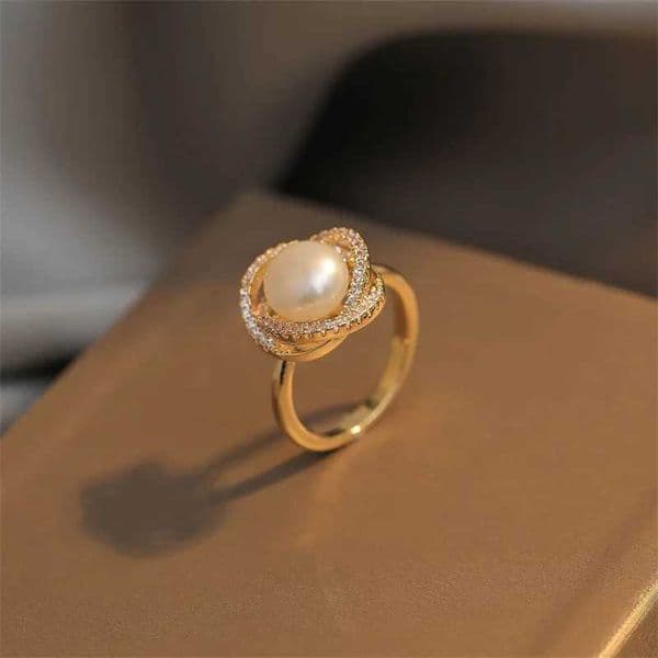 Simple Inlaid Zircon Golden Rose Pearl Ring for Women Personalized Fashionable Daily Accories Party Jewelry Birtay GiftsXJ250110