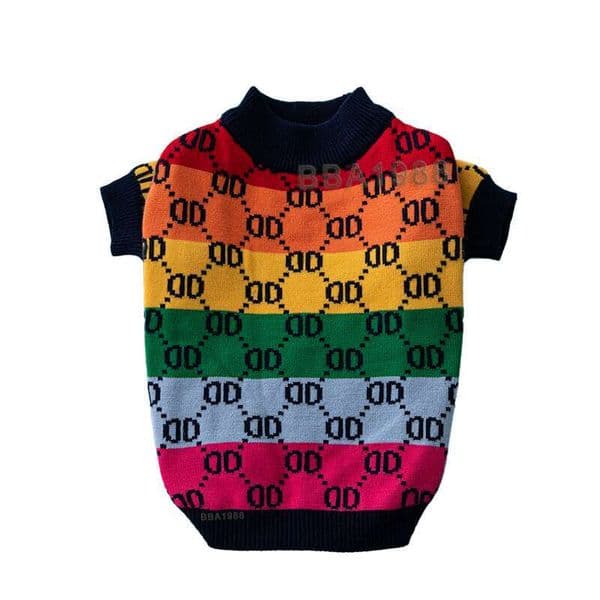 2026 New Designer Dog Clothing Classic Alphabet cologne Pattern Warm Turtleneck Knit Pet perfume Coat Cold Weather Puppy Sweater Rainbow G91 Free Shipping