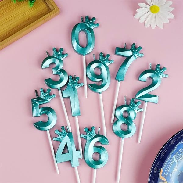 Tiffany Blue Cake Number 0-9 Candle Crown Birthday Boy Prince Creative Party Celebration Birthday Cake Decoration
