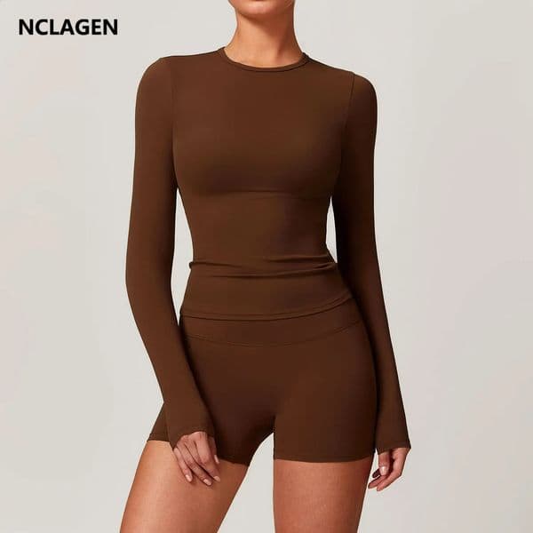 NCLAGEN Long Sleeve Workout Top Gym Pilates Clothe Active Wear Sports Shirt Elastic Fitness Yoga Clothing Running Shirts 250106z