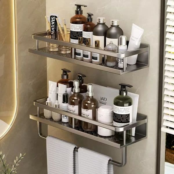 Aluminum Bathroom Shelf Organizer Shower Storage Rack Silver Space Toilet Shampoo Holder Bathroom Accessories 30-50cm 250110