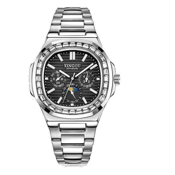 Men's Triple-Eye Six-Needle Multifunction Watch with Tourbillon and Stainless Steel Band
