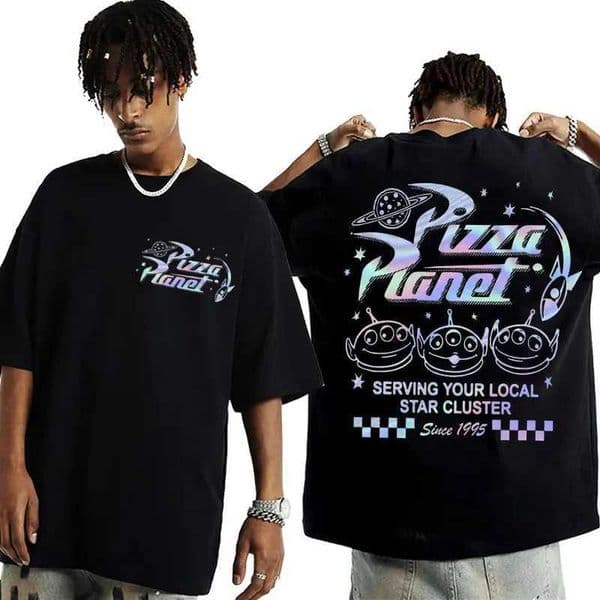 Pizza Planet Aliens Two-sided Print Tshirts Men Women Funny Meme Vintage Cartoon T-shirt Summer Casual Cute Short Sleeve T Shirt 26L0506