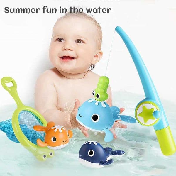 Baby bathtub fishing toy magnet whale bathtub toy fishing game childrens bathtub floating water toy fishing rod net toy set W250113