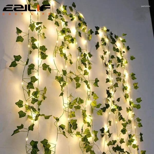 Decorative Flowers 12/10/2m Fake Green Leaf Ivy Vine With LED Lights Home Bedroom Decor Wedding Glowing Artifical Plant Garland