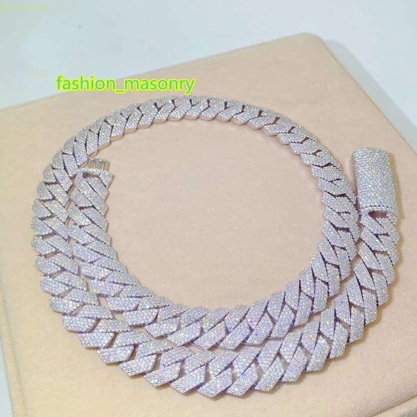 Passed Vvs Test Hip Hop Jewelry Necklace 15mm GRA Ice Out Moissanite Dia Cuban Chain Popular with Rappers
