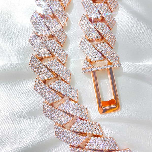 Custom 20mm 4 Rows 925 Sterling Silver Rose Gold Cuban Link Chain for Men Full Iced Hip Hop Diamond Moissanite Fine Necklaces