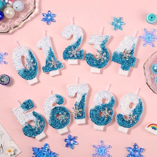 Frozen Candles 0-9 Number Glitter Blue Snowflake Candle Kids Girls Birthday Party Cake Topper Decoration Supplies