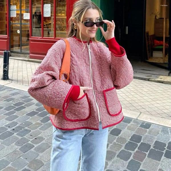 Women's Jackets Combhasaki Y2K Vintage Zip Up Cropped Jacket Aesthetic Floral/Striped Lightweight Quilted Long Sleeve Coats With Pockets