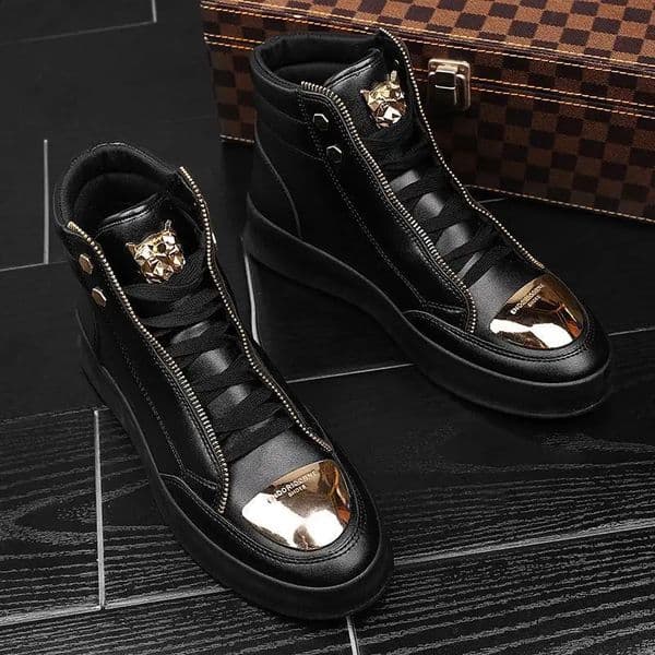 Men Casual Shoes Ankle Boots High Top Metal Casual Men Leather Boots Trendy Street Dance Fashion Mens Ankle Boots Shoes for Men 250106