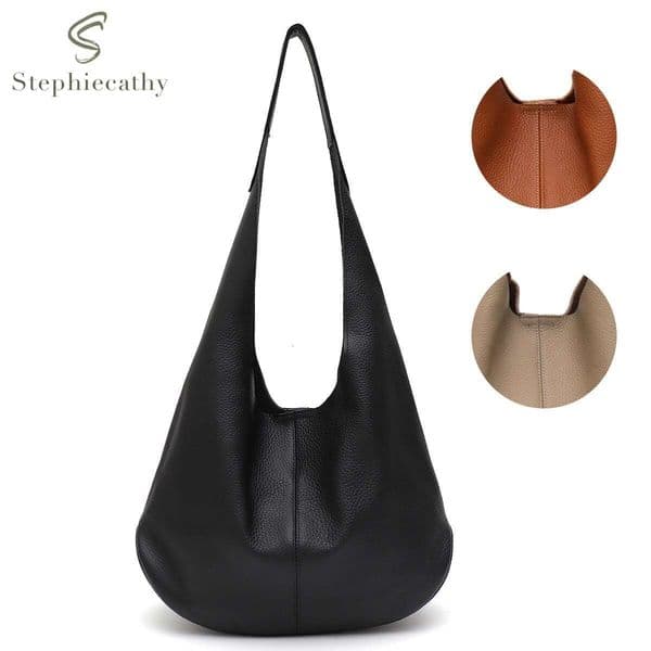 Brand Real Natural Cowhide Leather Women Hobo Handbags Casual Slouchy Daily Style Soft Skin Single Shoulder Purses Shopper Bag