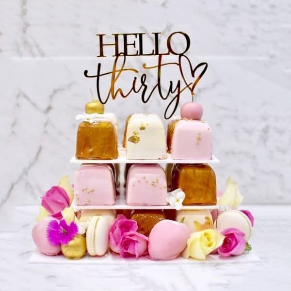 3pcs HELLO Thirty Topper 30/40/50/60 Year Old Cake Gold Acrylic Cake Topper Dessert Birthday Party Decoration