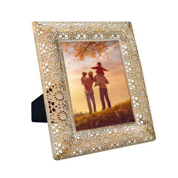 Vintage Sunflower 8x10 Gold Picture Frame Tabletop Display with HD Glass Front Wall Hanging Photo Frame for Home Office Decor