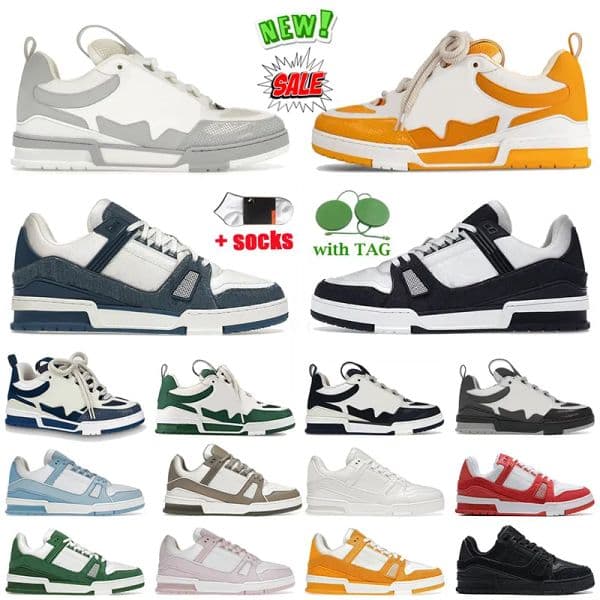 5Designer Shoes luxury calfskin skate sneakers fashion brand womens mens virgil multicolor overlays flat trainers white black denim blue pink platform skateboard