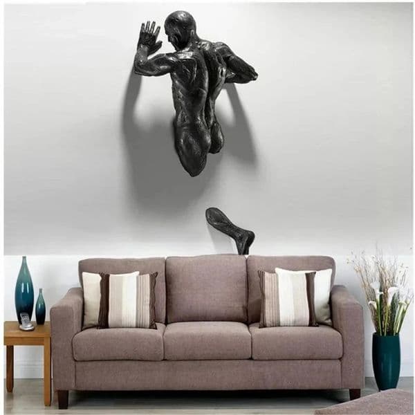 Copper Wall Decor Abstract Character Resin Climbing Man Statue Figure Art Wall Mounted Sculpture 3D Through Wall 250113