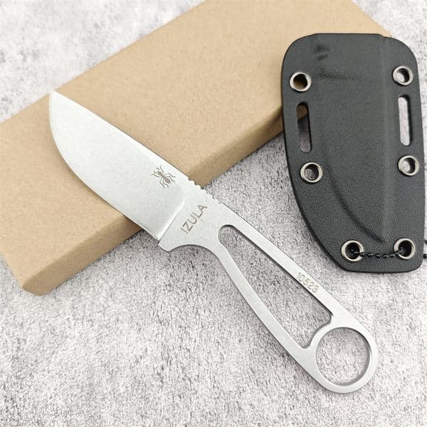 All-steel Outdoor Ant Small Straight Fixed Blade Necklace Neck 8Cr13mov Steel Stone Wash Plate with K Sheath Tactical Wilderness Survival Knife 15700 533