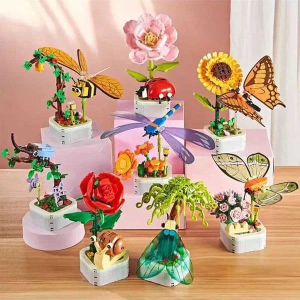 MOC Insect Flower Potted Building Blocks Succulent Bouquet Bricks Model Creative Decoration DIY Assemble Toys Children Gifts W250114