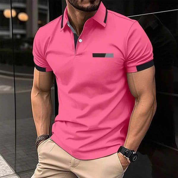 2024 European and American new polo shirt casual chest fake pocket 3D printed business short sleeved T-shirt top W250114