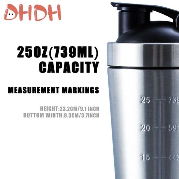 500ML/750ML Stainless Steel Protein Powder Shaker Bottle with Steel Ball and Scale Leak Proof Gym Fitness Sport Whey Shakes Cup