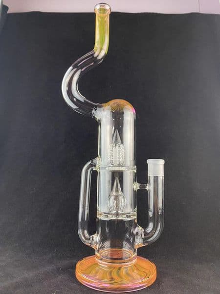 smoking Pipes bent neck bong imp to inv4 18 inch tall 18mm joint accents colored with fumed gold and uv pink new design welcome to order