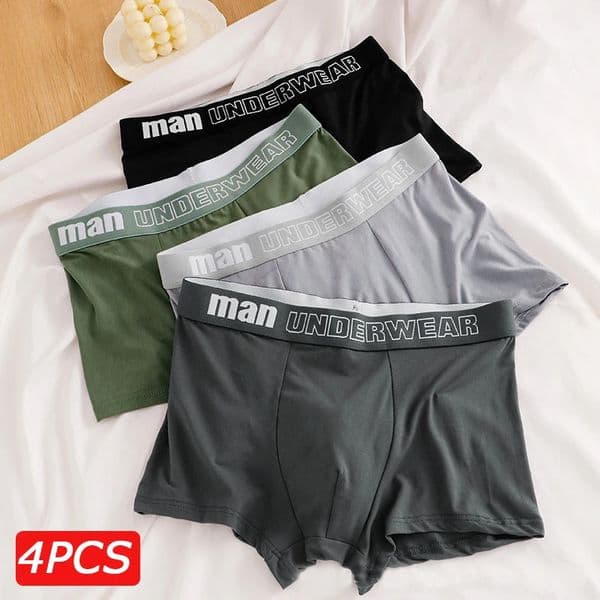 4PCS Mens Underwear Cotton Inner Crotch Antibacterial Comfortable Breathable MidWaist Boxer Shorts 241228