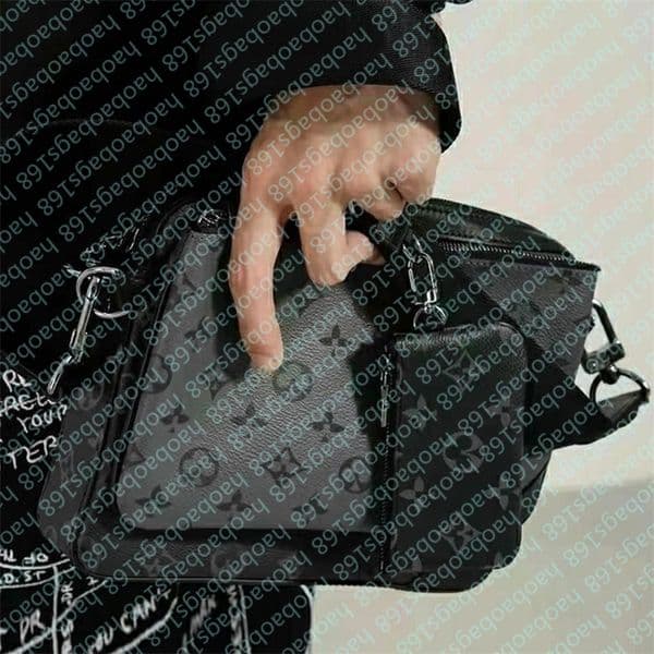Luxurys Designer bags men 3pcs Trio Leather Black Flowers Messenger Purse Crossbody Bags Leather Fashion Evening Cross Body shoulder bags purse