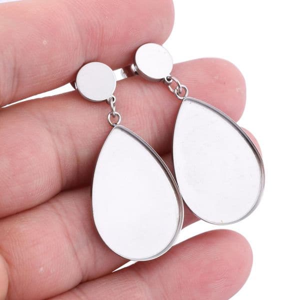 10pcs Stainless Steel 18x25mm Teardrop Cabochon Earring Base Setting Blanks Diy Post Earring Findings For Jewelry Making