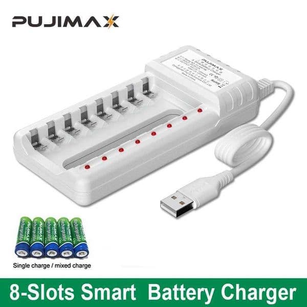 New Arrival PUJIMAX Rechargeable Battery Charger USB Output 8 Slots Fast Charging Short Circuit Protection suitable for AAA/AA Battery Tools T250114