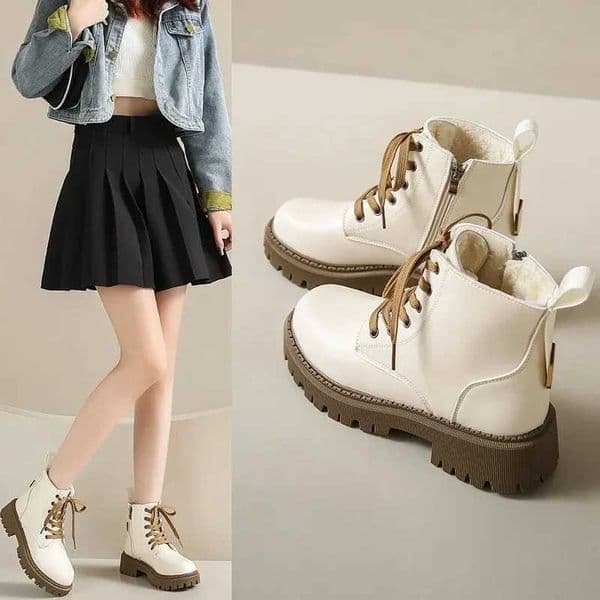 Fi Womens Boots 2024 Autumn/Winter New British Style White Thick Sole Shoes Small and Versatile Casual Womens Short BootsXJ250115
