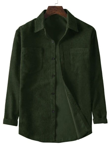 Mens casual long-sleeved corduroy solid color lapel shirt 250114BJ