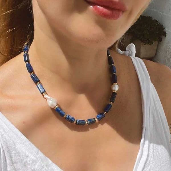 New design Europe and the United States selling high-quality lis lazuli tiger eye stone ladies natural pearl necklace.XJ250114