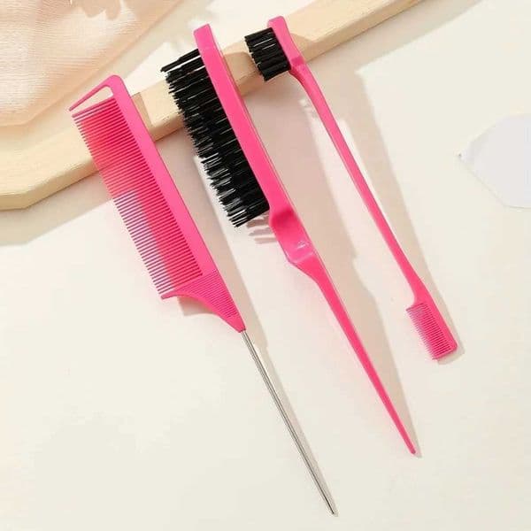 3pc Hair Styling Essentials Teasing Comb Detailing Brush Eyebrow Groomer for Curly Hair W250115