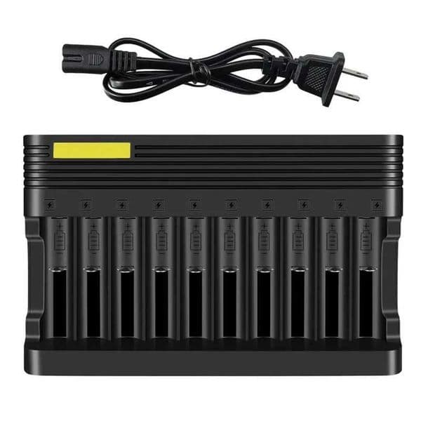 New Arrival 18650 Lithium Battery Charger 10 slots Universal Charger for Li-ion Rechargeable Batteries 26650 16340 18500 10440 18350 17670 T250114