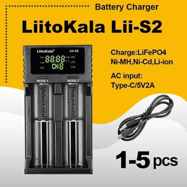 New Arrival 1-5PCS LitoKala Li-S2 Battery Charger Auto-polarity detection For 18650 26650 16340 18350 10400 14500 AA AAA li-ion batteries T250114