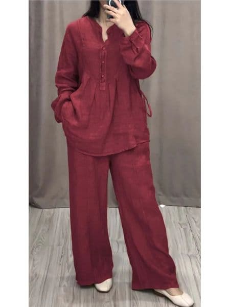 Spring Autumn Two Piece Sets 2024 Women Casual Long Sleeve Pocket Shirts 2 Piece Set Fashion Loose Pleated Wide-leg Pants Suit 250113