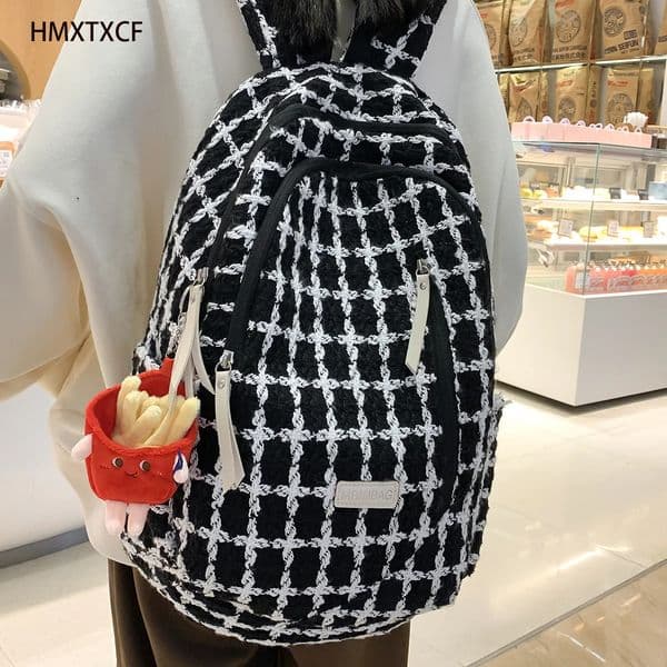 Fashion Plaid Backpack Leisure Shoulders Bag Women Laptop Bookbag Travel Rucksack for Female 250114
