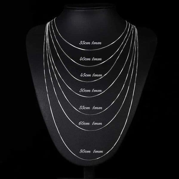 35-80cm 1mm Thin Real Pure Solid 925 Sterling Silver Box Chain Necklace For Women Men Kids Girls Necklaces Jewelry Kolye CollareXJ250114