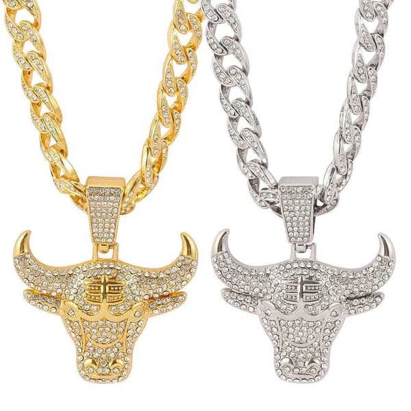 1PC Domineering street punk style bull head metal diamond pendant necklaceXJ250114