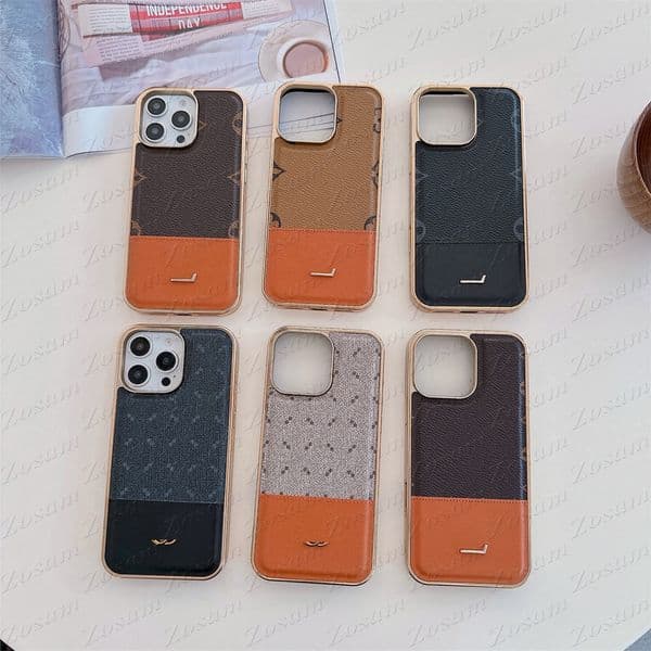 Luxury Electroplated TPU Leather Phone Case for iPhone 17 Air 16 Plus 15 14 13 12 11 Pro Max Fashion Letter Flower Print Plating Back Shell 17pro Anti-knock 16pro Cover