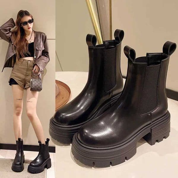 English Style Thick Soled Womens 2023 Autumn/winter New Thick Heel Chimney Boots Chelsea Boots Short BootsXJ250115