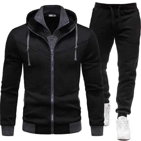 Mens Hoodies 2 Piece Set Black Hooded SweatshirtSweatpants Oversize Sport Casual Tracksuit Set 2 Piece OutwearsPant Sets 250114BJ